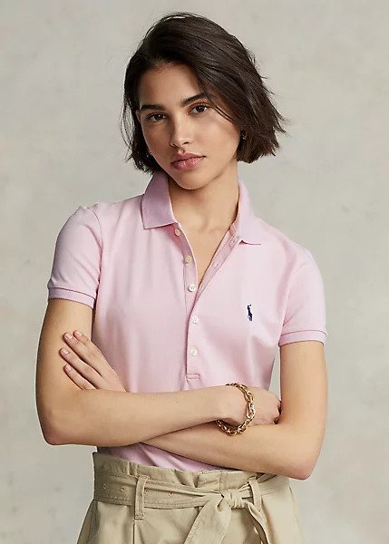 A model  wearing a Polo Ralph Lauren polo shirt. 