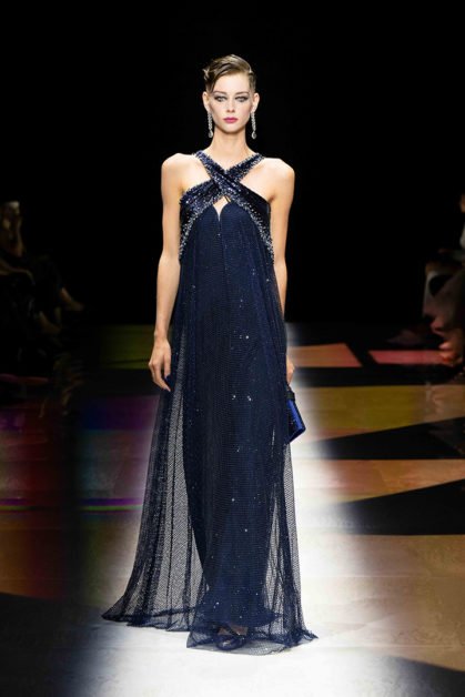 A model with a Giorgio Armani Privé dress. 