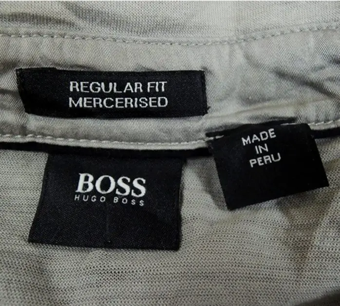 A label from a Hugo Boss product that is  made in Peru.