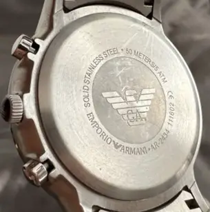 Case back of a genuine Emporio Armani watch