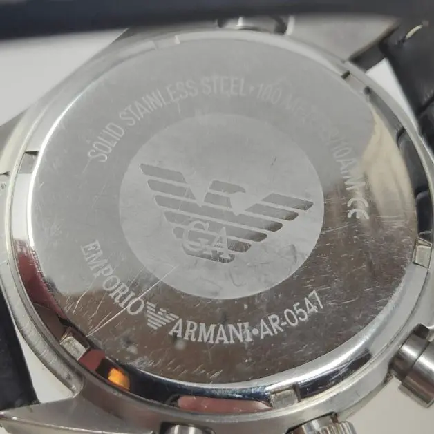 Case back of a fake Emporio Armani watch