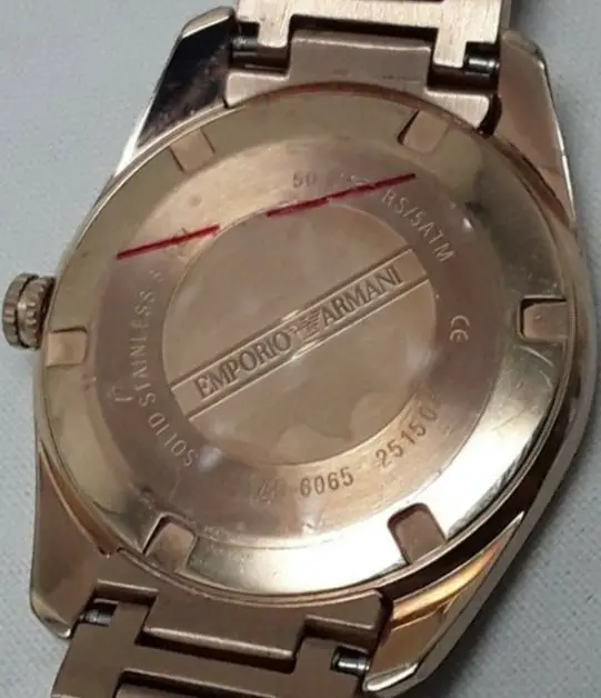 Case back of a genuine Emporio Armani watch