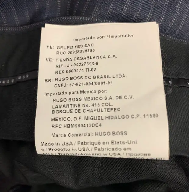 A label from a Hugo Boss product that is  made in the US.
