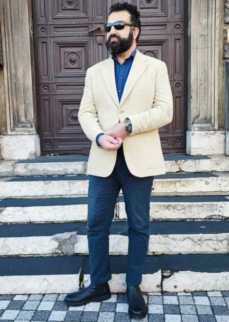 Leon Papo wearing a Corneliani blazer.