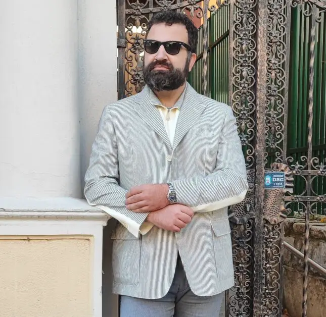 Leon Papo wearing a Corneliani ID blazer.