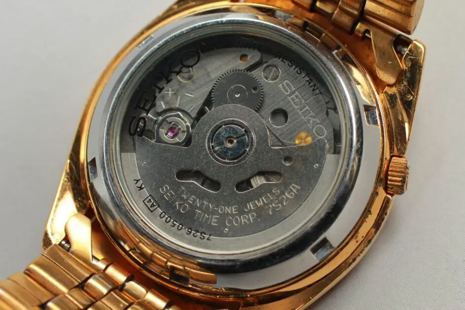Picture of a Seiko SNXJ94, a watch that where the county of origin is not stamped on the movement. That Seiko watch is not made in Japan but in China, Singapore or Malaysia from non- Japanese parts. 