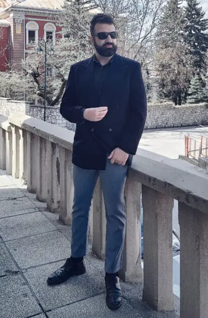 Leon Papo wearing a vintage Giorgio Armani Black Label blazer